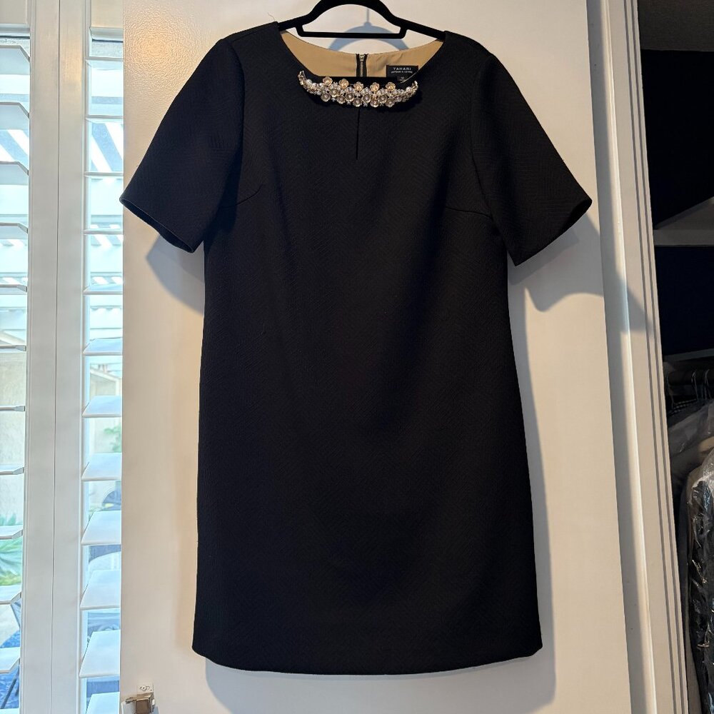 Tahari Little Black dress with embellished neckline size 12